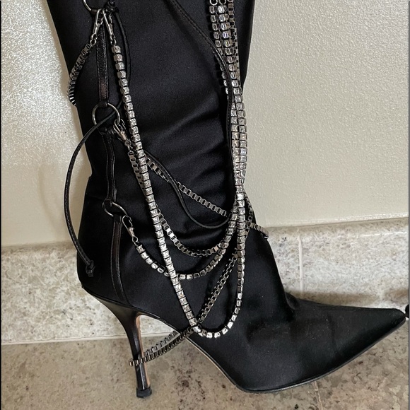 Jimmy Choo lucia black satin chains crystal boot 6 - Picture 2 of 11